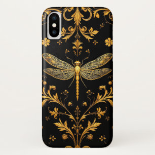 Funda Para iPhone X Adorno Floral de Libélula Dorada