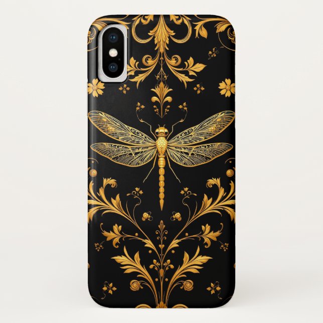 Funda De Case-Mate Para iPhone Adorno Floral de Libélula Dorada (Reverso)