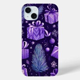 FUNDA PARA iPhone 15 MINI ADORNOS DE NAVIDAD PURPURA Y ORO POINTSETTIAS