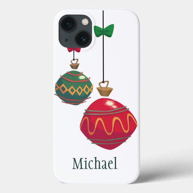 Funda De Case-Mate Para iPhone Adornos Navideños Retro Rojo y Verde (Reverso)