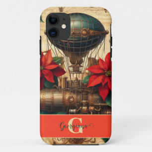 Funda Para iPhone 11 Aeronave personalizada Steampunk con Poinsettia