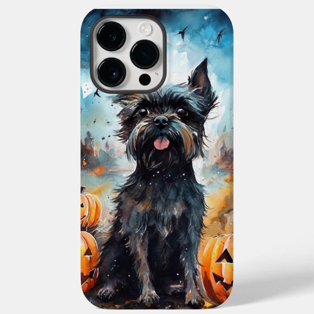 Funda De Case-Mate Para iPhone Affenpinscher de Halloween con calabazas aterrador (Reverso )