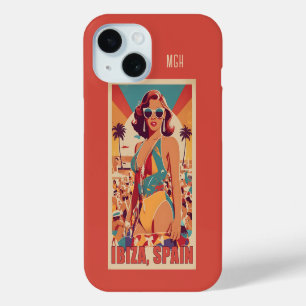 Funda Para iPhone 15 Afiche de viaje de personalizado Monograma Ibiza,