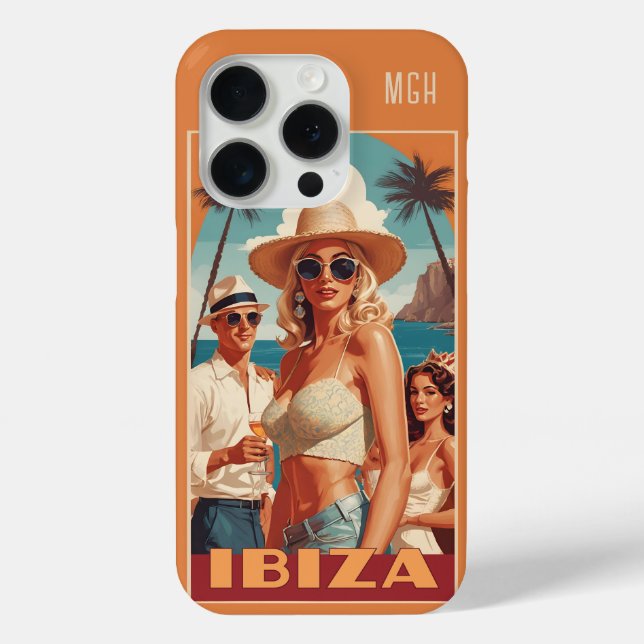 Funda De Case-Mate Para iPhone Afiche de viaje de personalizado Monograma Ibiza,  (Reverso )