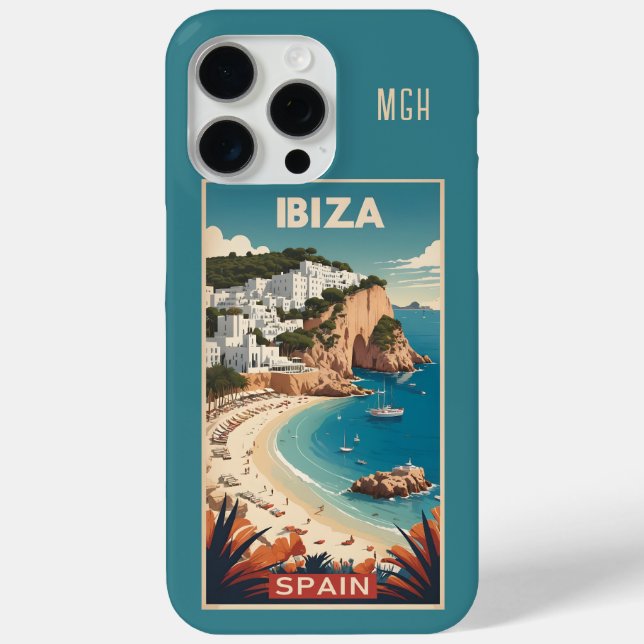 Funda De Case-Mate Para iPhone Afiche de viaje de personalizado Monograma Ibiza,  (Reverso )