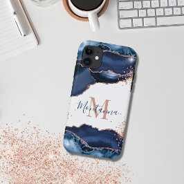 Funda Para iPhone 11 Agante de mármol de oro Rosa azul de la marina per