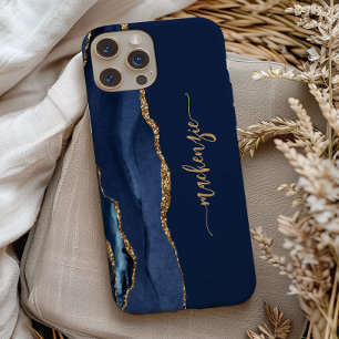 Funda Para iPhone 13 Pro Agante de oro azul de la marina de firma personali