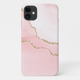 Funda Para iPhone 11 Agante Rubor rosa con cinta dorada elegante
