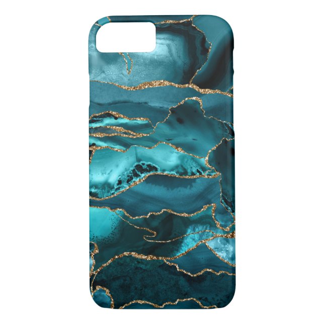 Funda De Case-Mate Para iPhone Agante Verde azulado Purpurina azul y oro (Reverso)