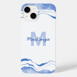 Funda Para iPhone 14 De Case-Mate Ágaro de color de agua monograma Resumen Azul