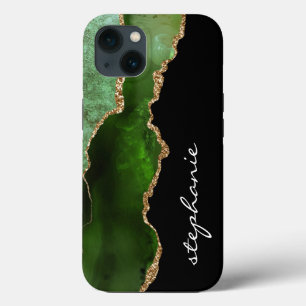 Funda Para iPhone 13 Agata Acuarela Verde Dorado Personalizado