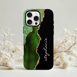 Funda Para iPhone 13 Agata Acuarela Verde Dorado Personalizado