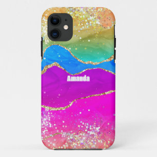 Funda Para iPhone 11 Ágata Arcoíris de Purpurina Falsa