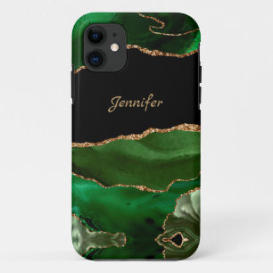 Funda Para iPhone 11 Ágata Cristal Verde Oro Moderno Personalizado