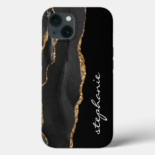 Funda Para iPhone 13 Agata de Acuarela de Oro Negro Personalizado