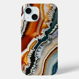 Funda Para iPhone 15 Ágata Geoda Rojo Naranja Blanco Azul