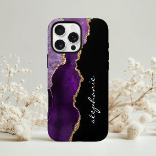 Funda Para iPhone 13 Agata personalizada de acuarela dorada púrpura