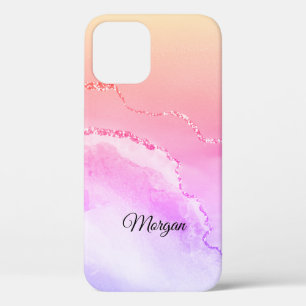 Funda Para iPhone 12 Pro Ágata rosa, morada y amarilla, nombre en escritura