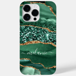 Funda Para iPhone 14 Pro Max De Case-Mate Agate Green Gold Purpurina Marble Custom Name