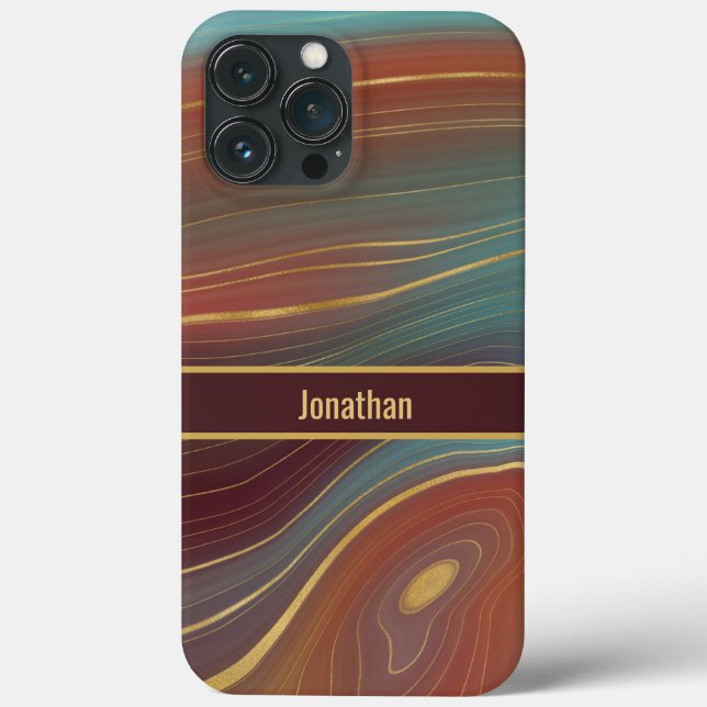 Funda De Case-Mate Para iPhone Agate Marble Strata - Burgundy Rusty Aqua (Reverso )