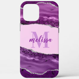 title_seo2 Agate morado con Purpurina plateado monogramado