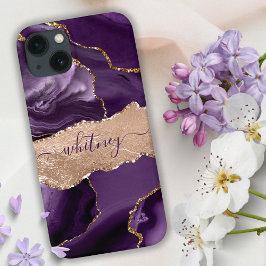 Funda Para iPhone 13 Agate morado y Rosa Purpurina de oro Girly elegant