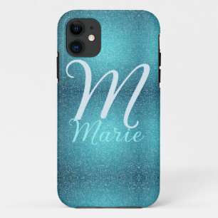 Funda Para iPhone 11 Agate verde azulado turquesa aqua monograma añadir