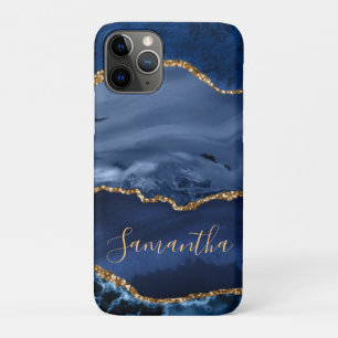 Funda Para iPhone 11 Pro Agato de mármol Purpurina de oro azul marino y fa