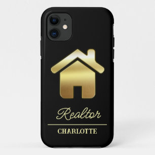 Funda Para iPhone 11 Agente de bienes raíces personalizado negro y dora
