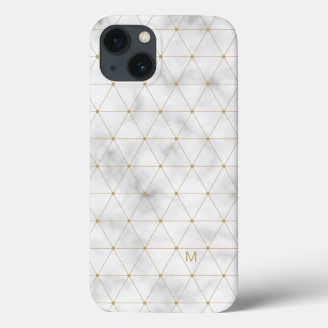 Funda De Case-Mate Para iPhone ¡Agrega tu inicial | Mármol blanco geométrico de o (Reverso)