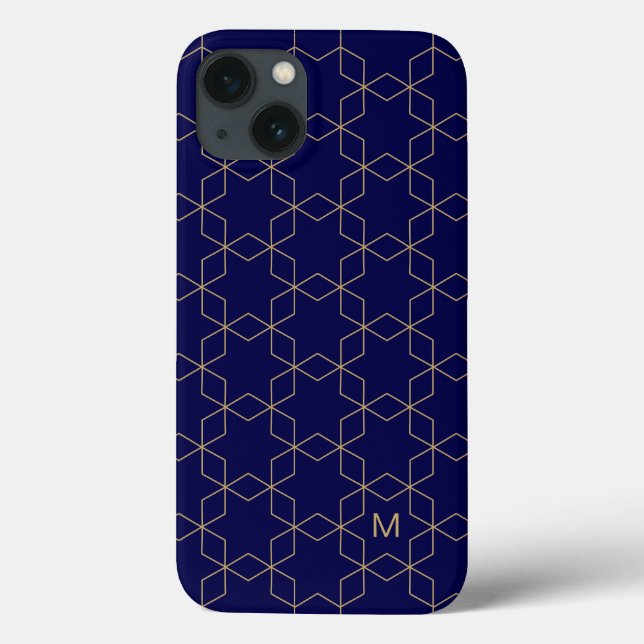 Funda De Case-Mate Para iPhone ¡Agrega tu inicial | Patrón geométrico de oro (Reverso)