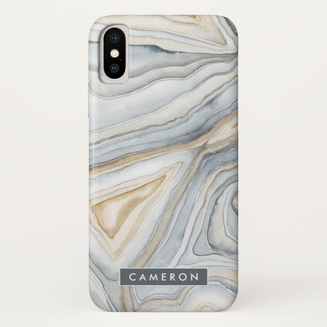 Funda De Case-Mate Para iPhone Agrega tu nombre | Diseño abstracto de mármol gris (Reverso)