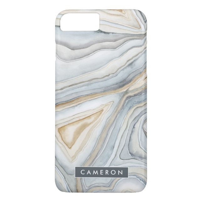 Funda De Case-Mate Para iPhone Agrega tu nombre | Diseño abstracto de mármol gris (Reverso)