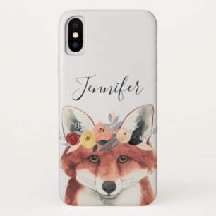 Funda Para iPhone X Agrega tu nombre   Flor Crown Forester Fox