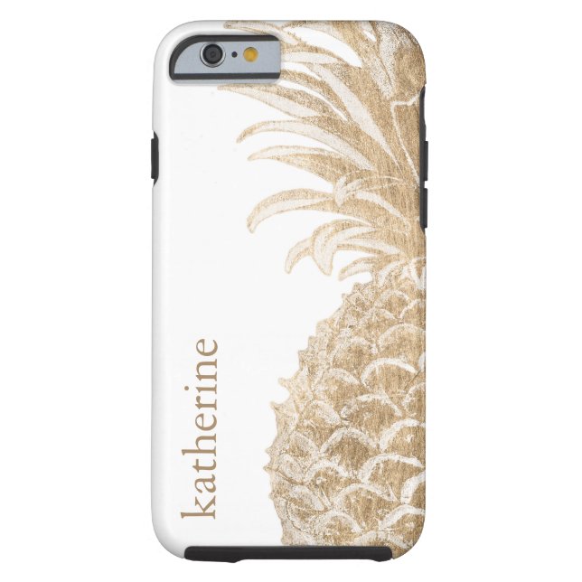 Funda De Case-Mate Para iPhone Agrega tu nombre | Oro Tropical Pinneapple (Reverso)