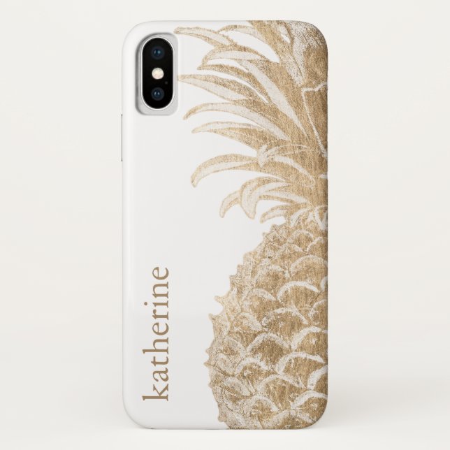 Funda De Case-Mate Para iPhone Agrega tu nombre | Oro Tropical Pinneapple (Reverso)