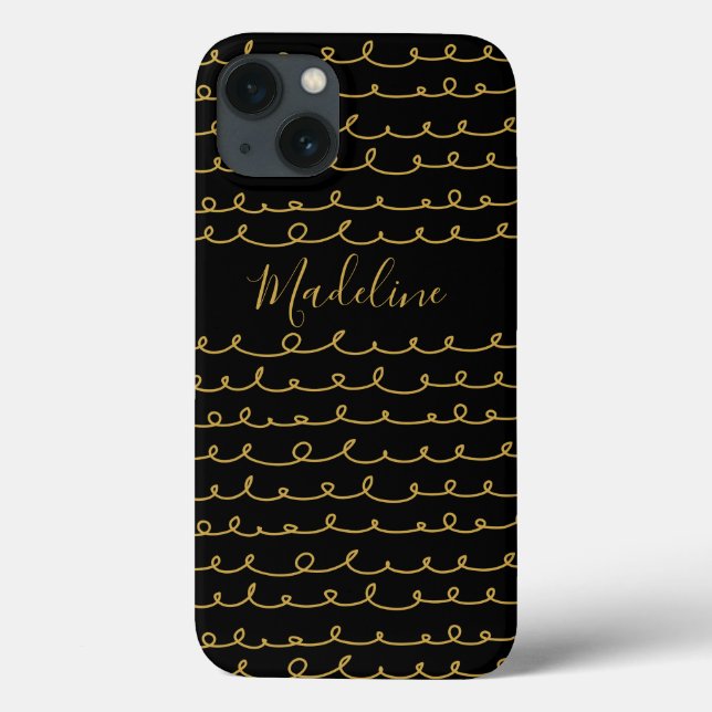 Funda De Case-Mate Para iPhone Agrega tu nombre | Patrón de Doodle dorado (Reverso)