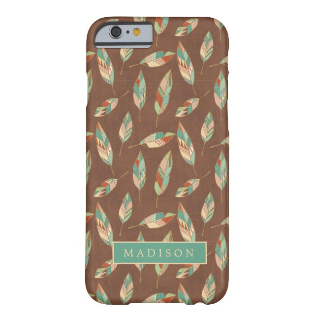 Funda De Case-Mate Para iPhone Agrega tu nombre | Patrón de plumas del suroeste (Reverso)