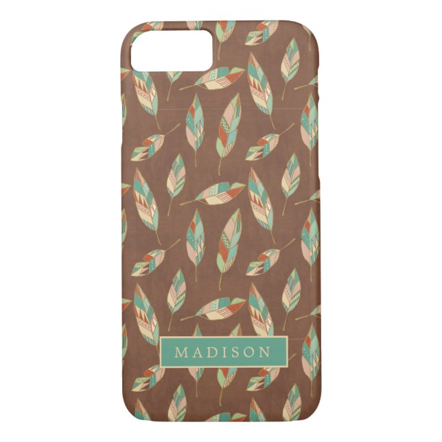 Funda De Case-Mate Para iPhone Agrega tu nombre | Patrón de plumas del suroeste (Reverso)