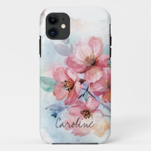 Funda Para iPhone 11 Agregar el nombre Flores de manantial acuarela