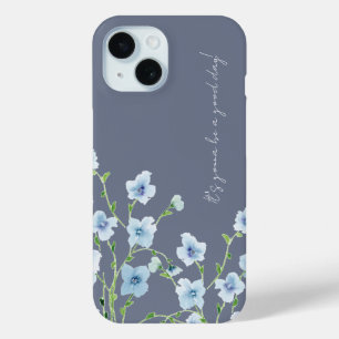 Funda Para iPhone 15 Agua Bonita Floral Azul Acuarela
