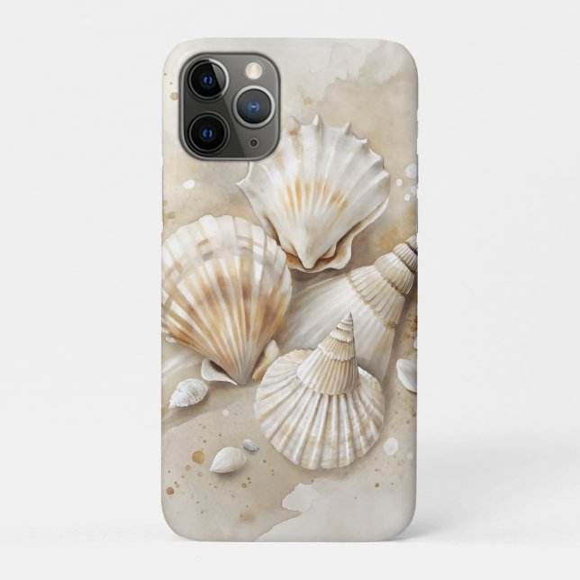 Funda De Case-Mate Para iPhone Agua de conchas acuarela costera  (Reverso)