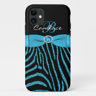 Funda Para iPhone 11 Aguamarina del monograma, caja negra del iPhone 5