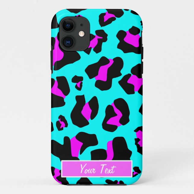 Funda De Case-Mate Para iPhone Aguamarina/estampado leopardo rosado - personalice (Reverso)
