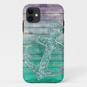 Funda Para iPhone 11 Aguamarina púrpura náutica femenina ancla y mira