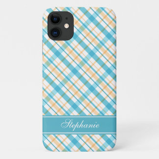 Funda Para iPhone 11 Aguamarina y modelo amarillo de la tela escocesa