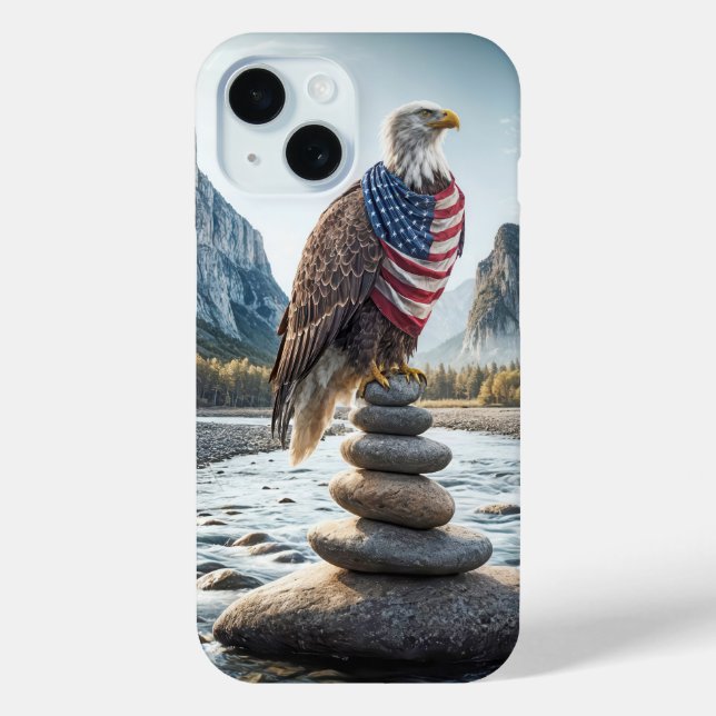 Funda De Case-Mate Para iPhone Águila Calva En Cairn Con Bandera Estadounidense (Reverso )
