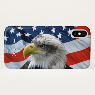 Funda Para iPhone X Águila calva monogramada y bandera estadounidense