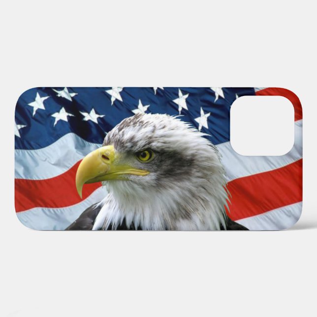 Funda De Case-Mate Para iPhone Águila calva patriótica y bandera estadounidense (Reverso (Horizontal))