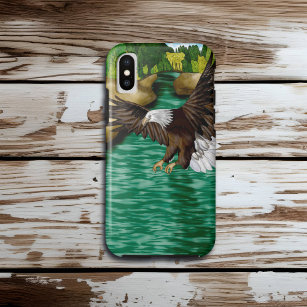 Funda Para iPhone XS Águila calva volando sobre ríos y montañas